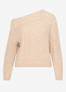 Schulterfreier Strickpullover - hellbeige