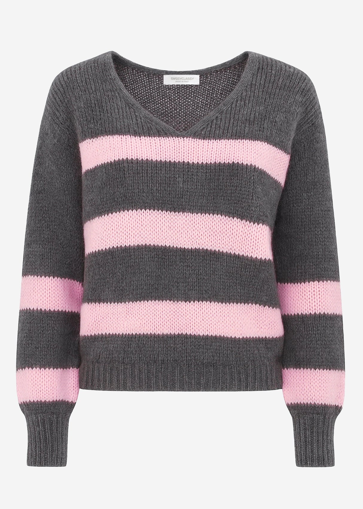 Sweater with pink stripes - grey