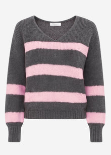 Pullover mit rosa Streifen - grau
