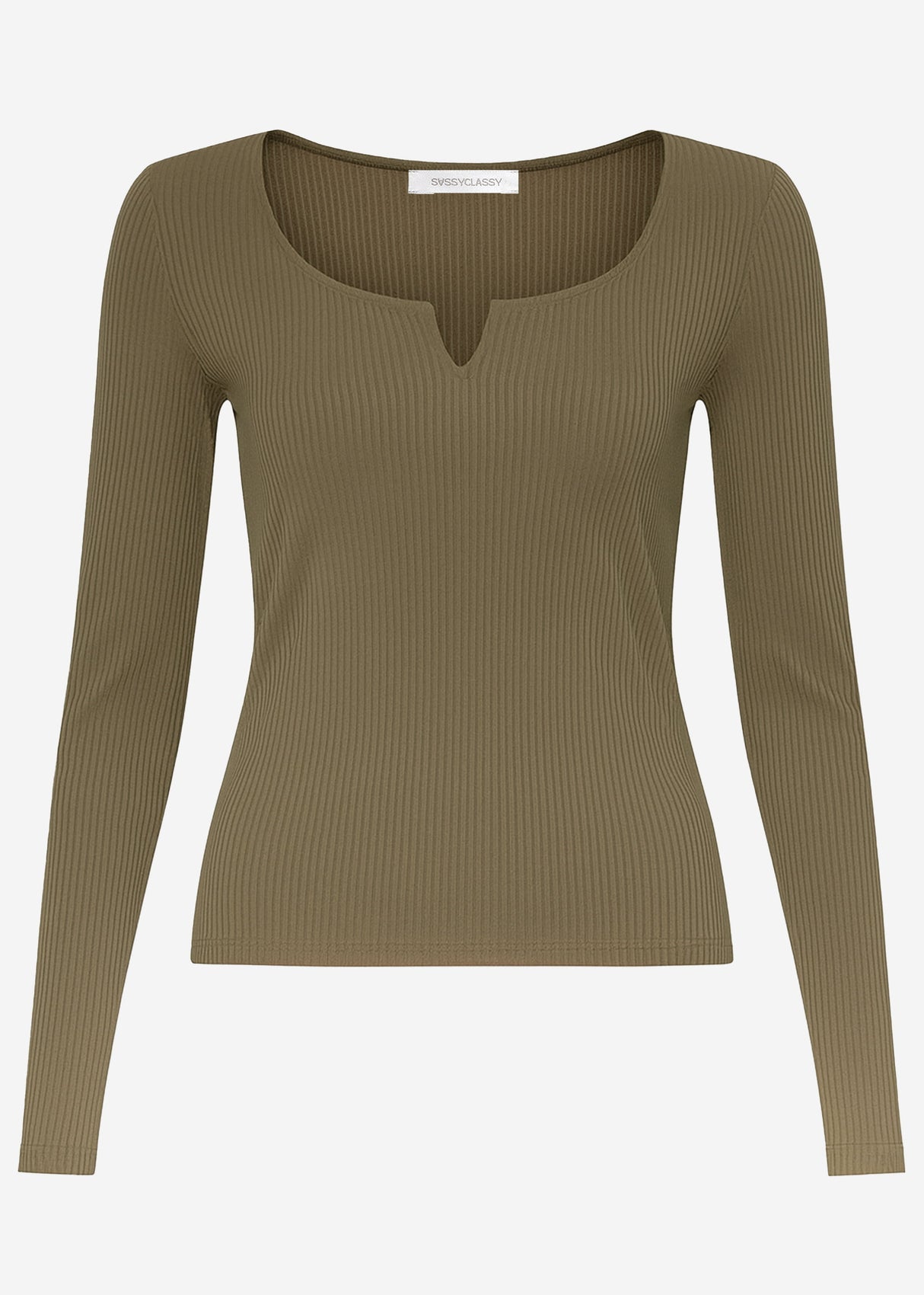 Geripptes Langarmshirt - khaki