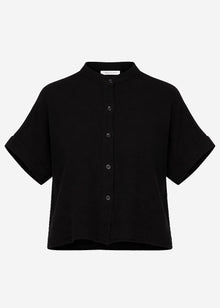 Musselin Bluse mit angeschnittenem kurzen Arm - schwarz
