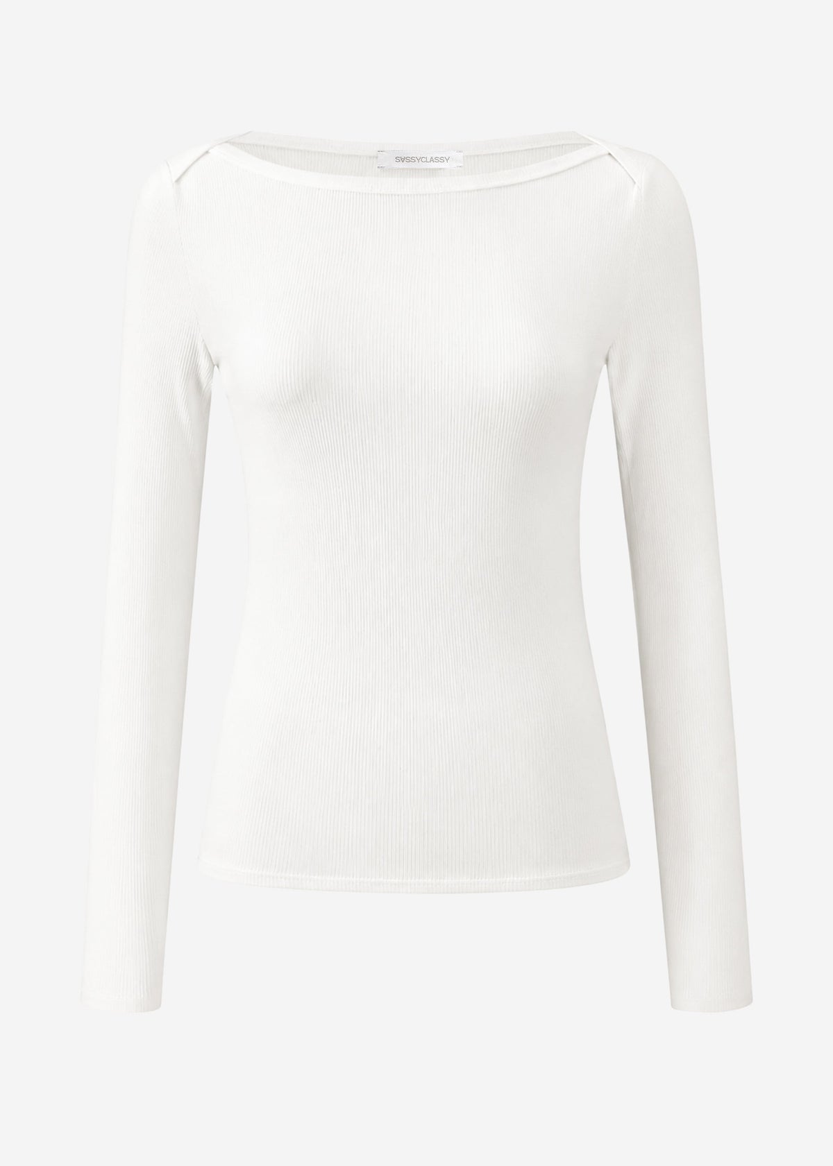Long-sleeved top with boat neck - off-white