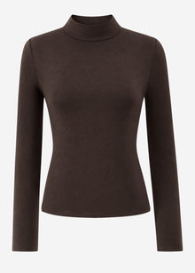 Long-sleeved top with roll neck - brown