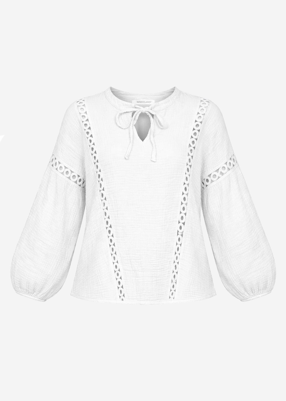Blouse made of Musselin with lace insert - white