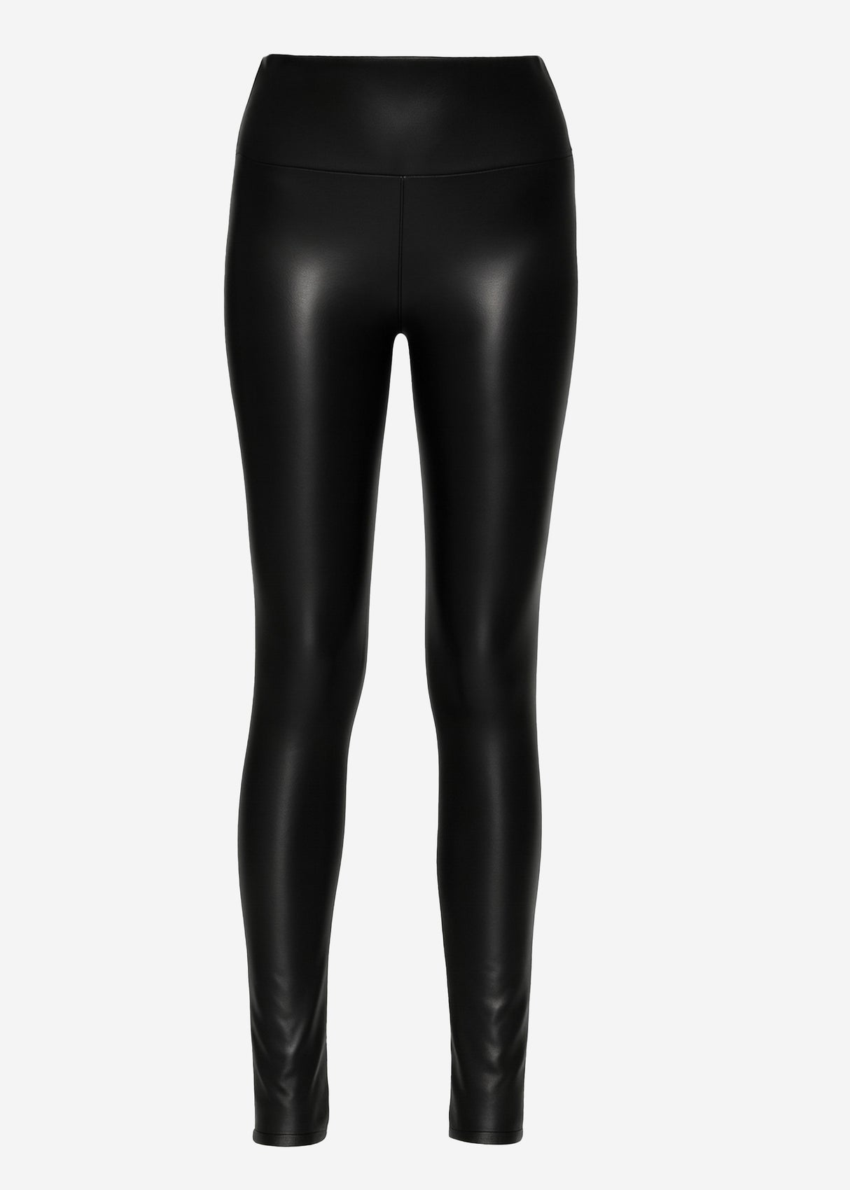 High-Rise Lederleggings mit breitem Bund - schwarz