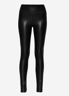High-waisted faux leather leggings with wide waistband - black