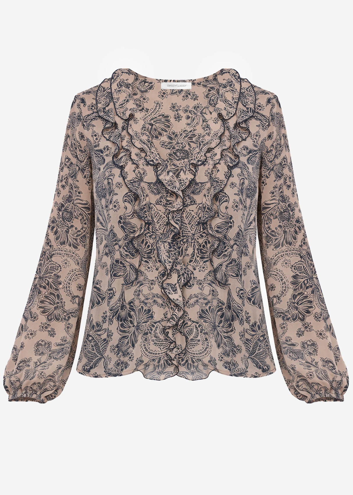 Leichte Bluse mit Rüschen - beige