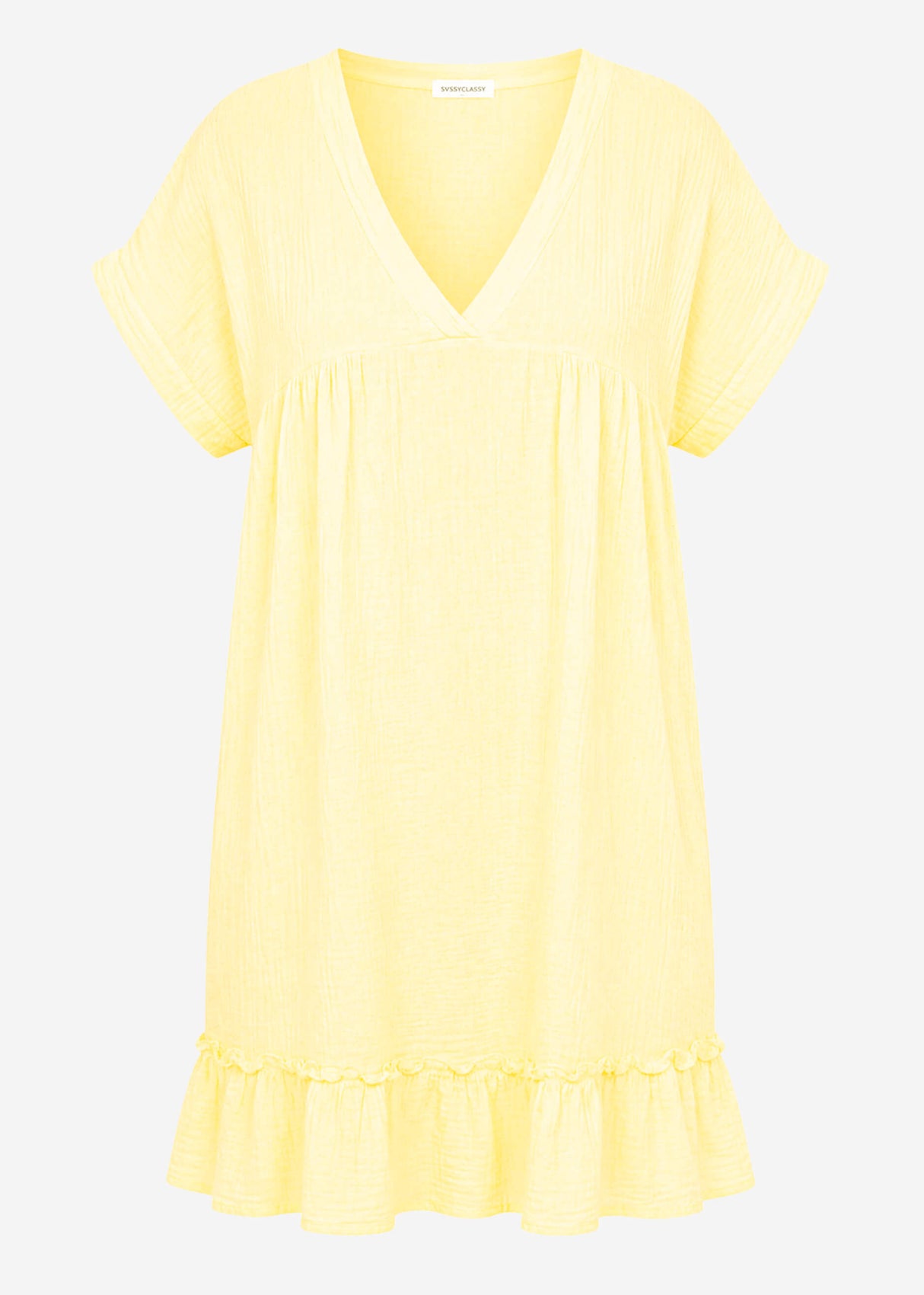 Muslin dress with V-neck - butter yellow