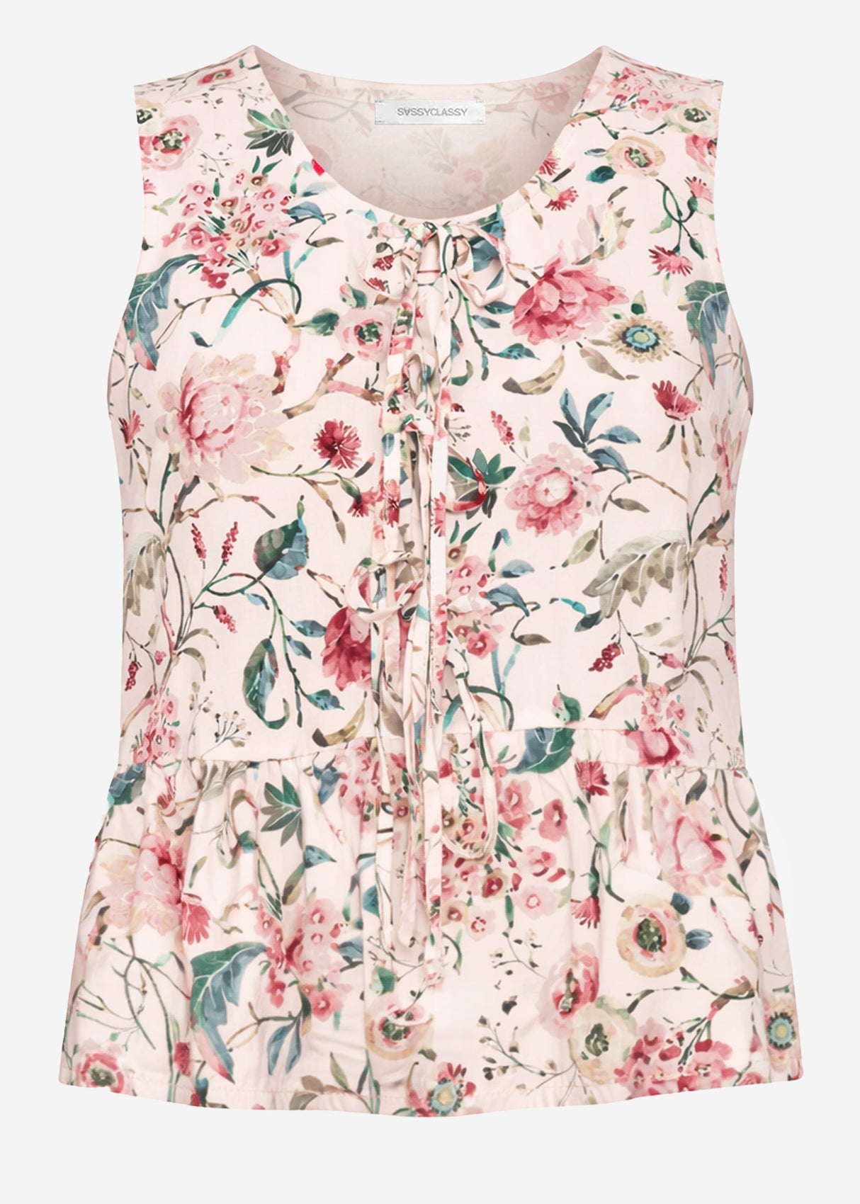 Top with tapes and floral pressure - beige