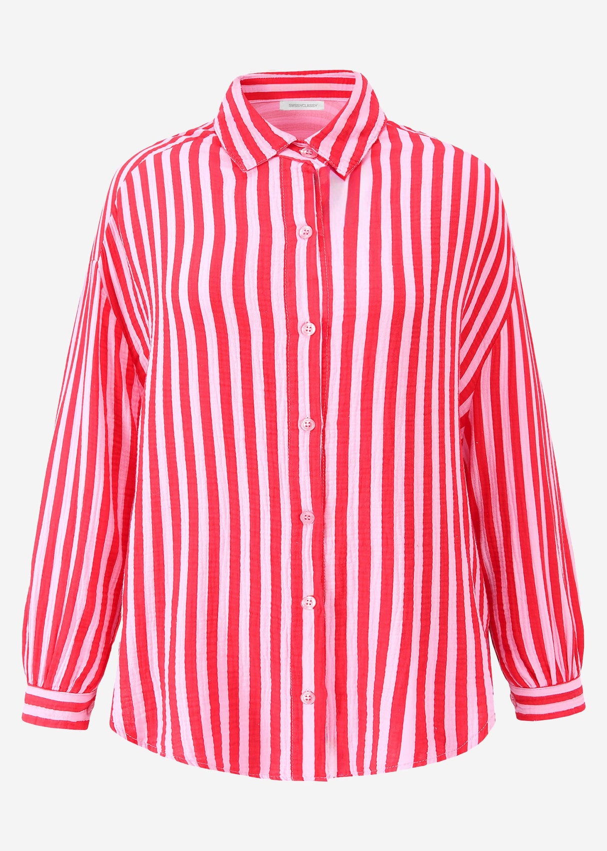 Gestreifte Oversize Musselin Bluse - rot-pink