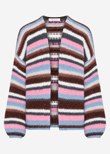 Gestreifter, mehrfarbiger Cardigan - blau-rosa