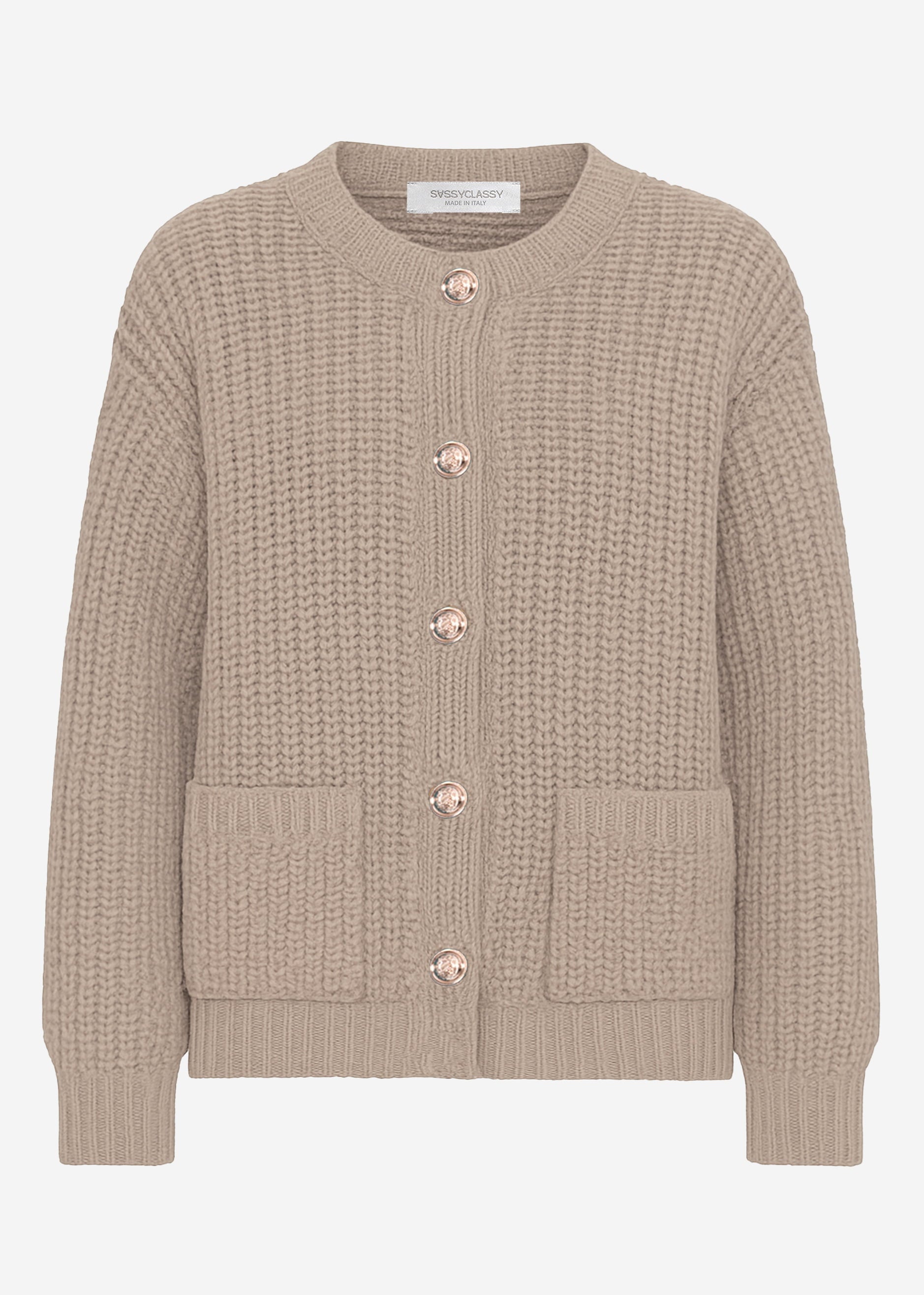 Gerippter Cardigan mit Taschen - taupe