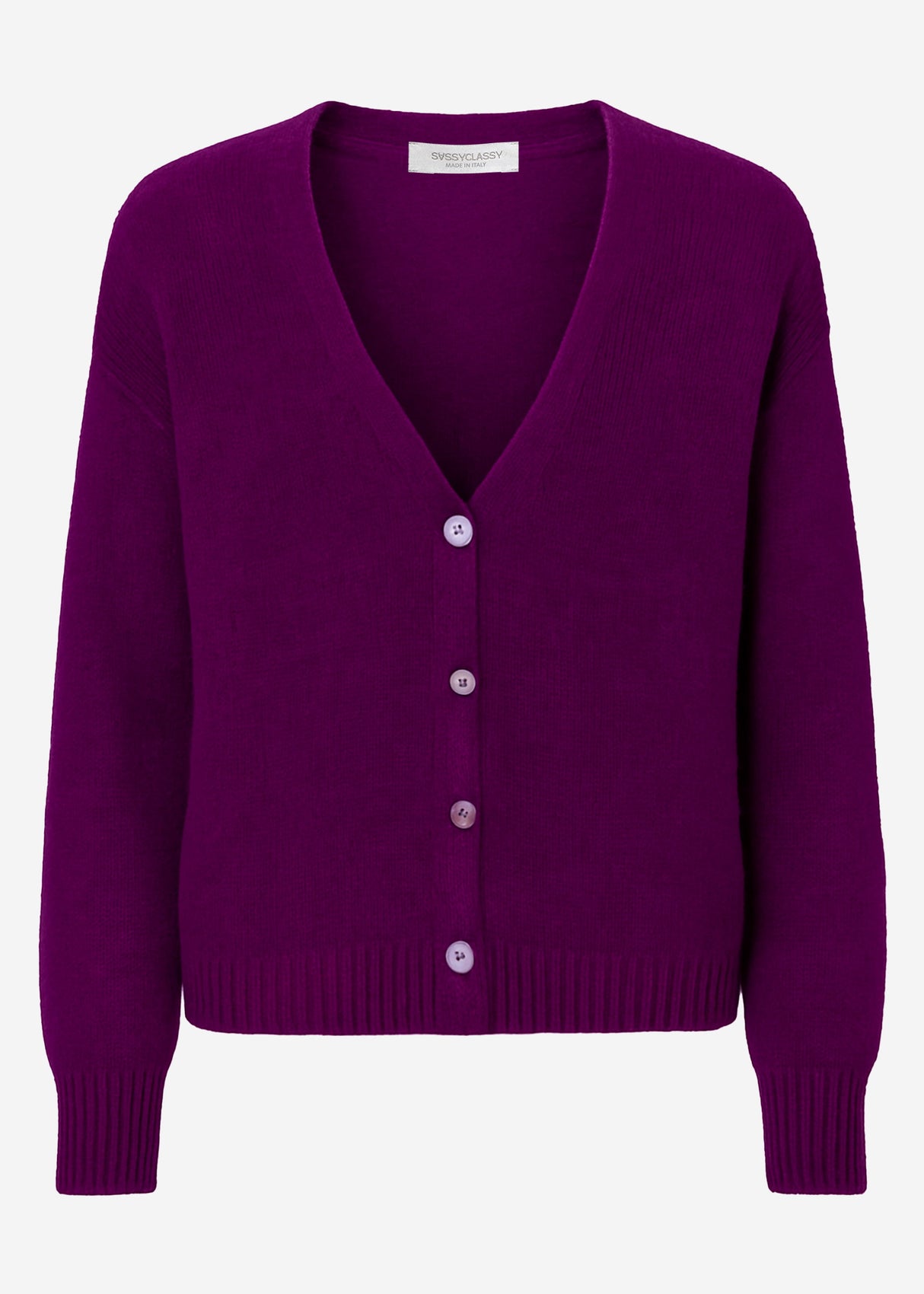 Cardigan mit V-Ausschnitt und Knopfleiste - plum