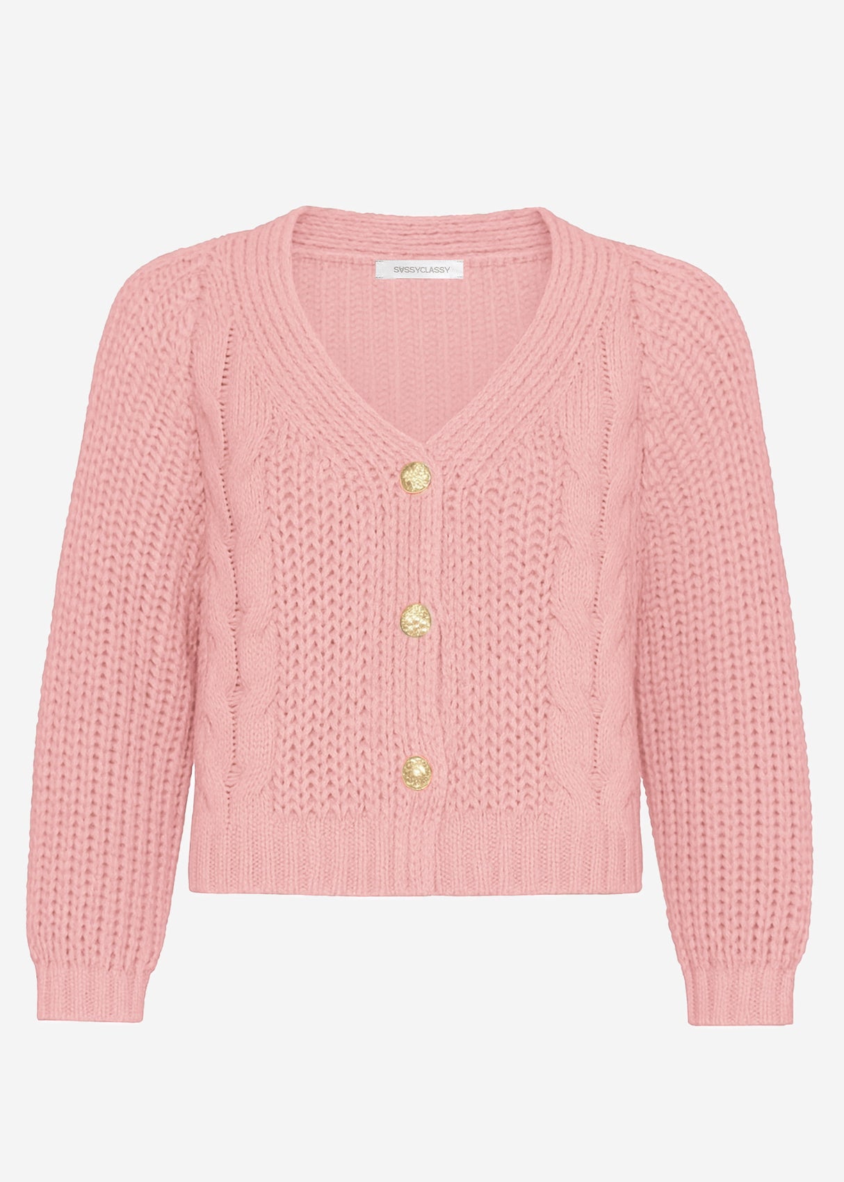 Zopfstrick-Cardigan mit Knopfleiste - rosa