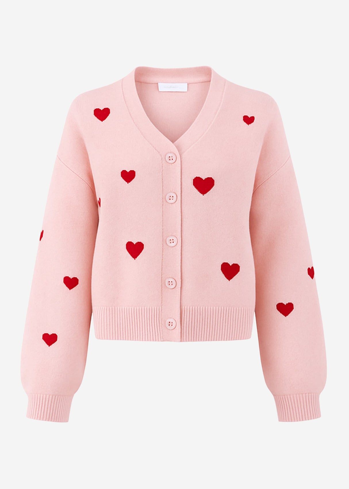 Cardigan with red heart - pink