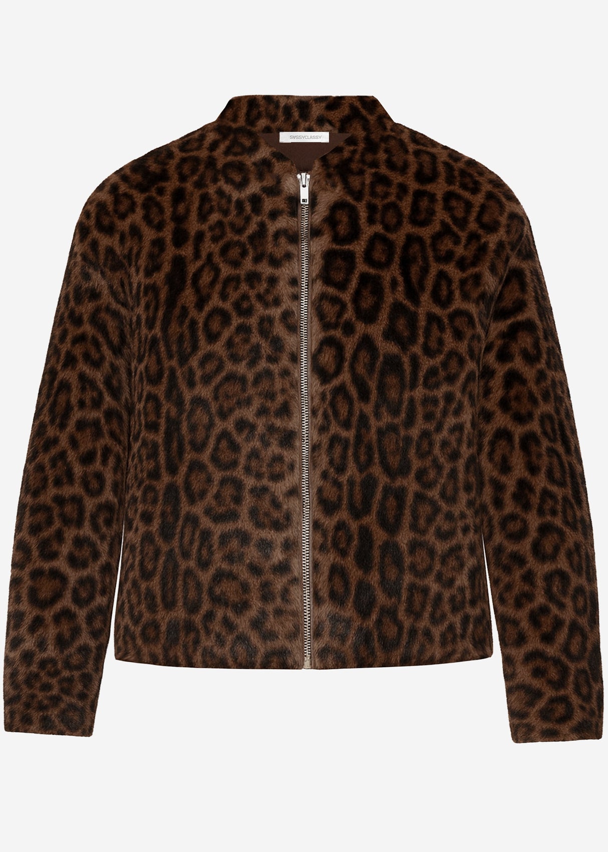 Bomberjacke aus Fellimitat mit Leo-Muster - braun
