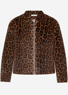 Faux fur bomber jacket with leopard print - beige