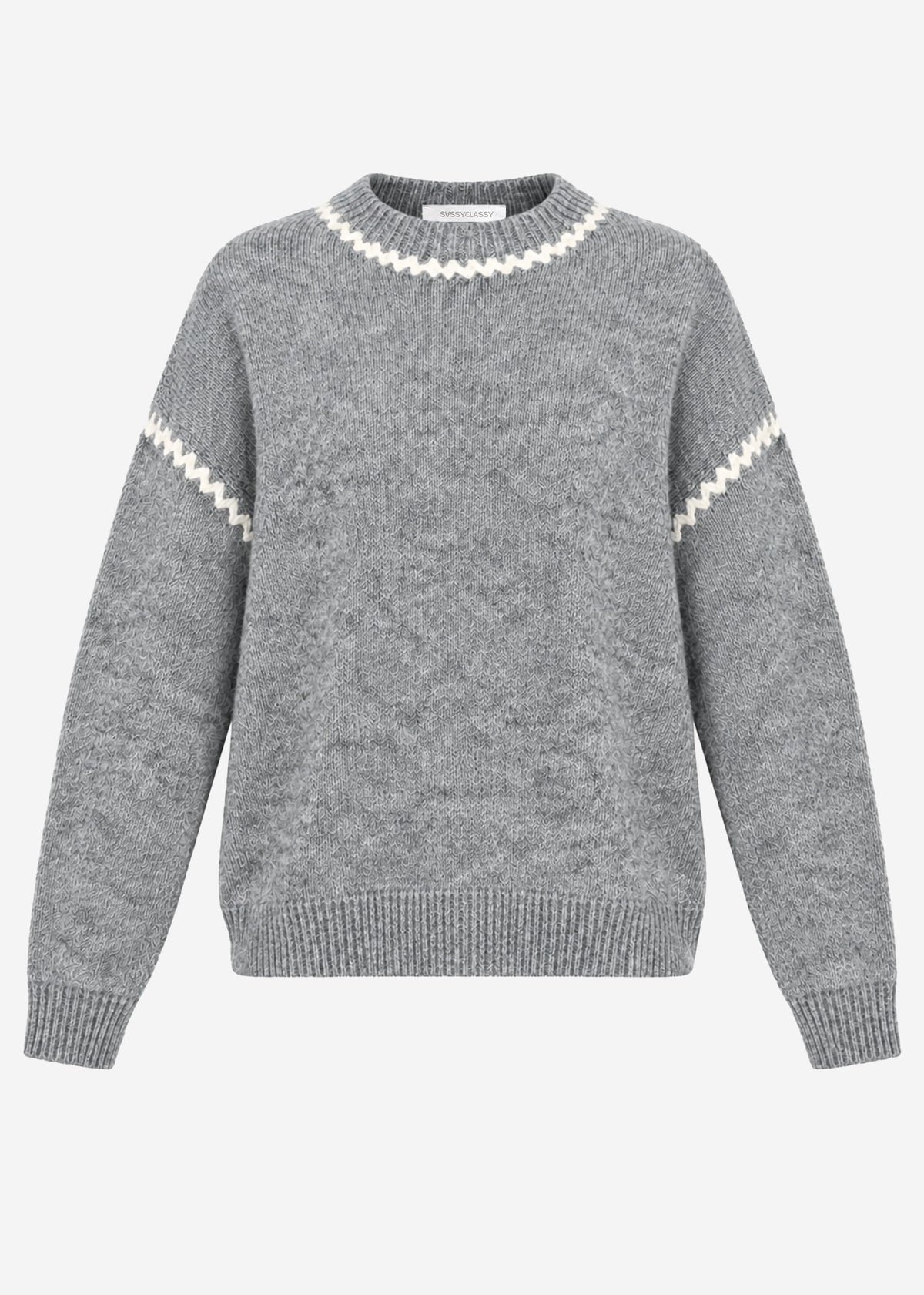 Jumper with decorative stitching and wool blend - grey