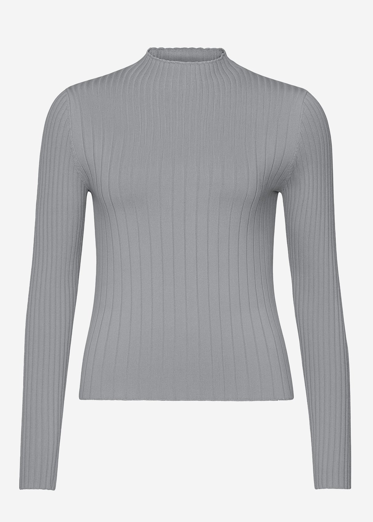 Rib knitting sweater with stand -up collar - gray