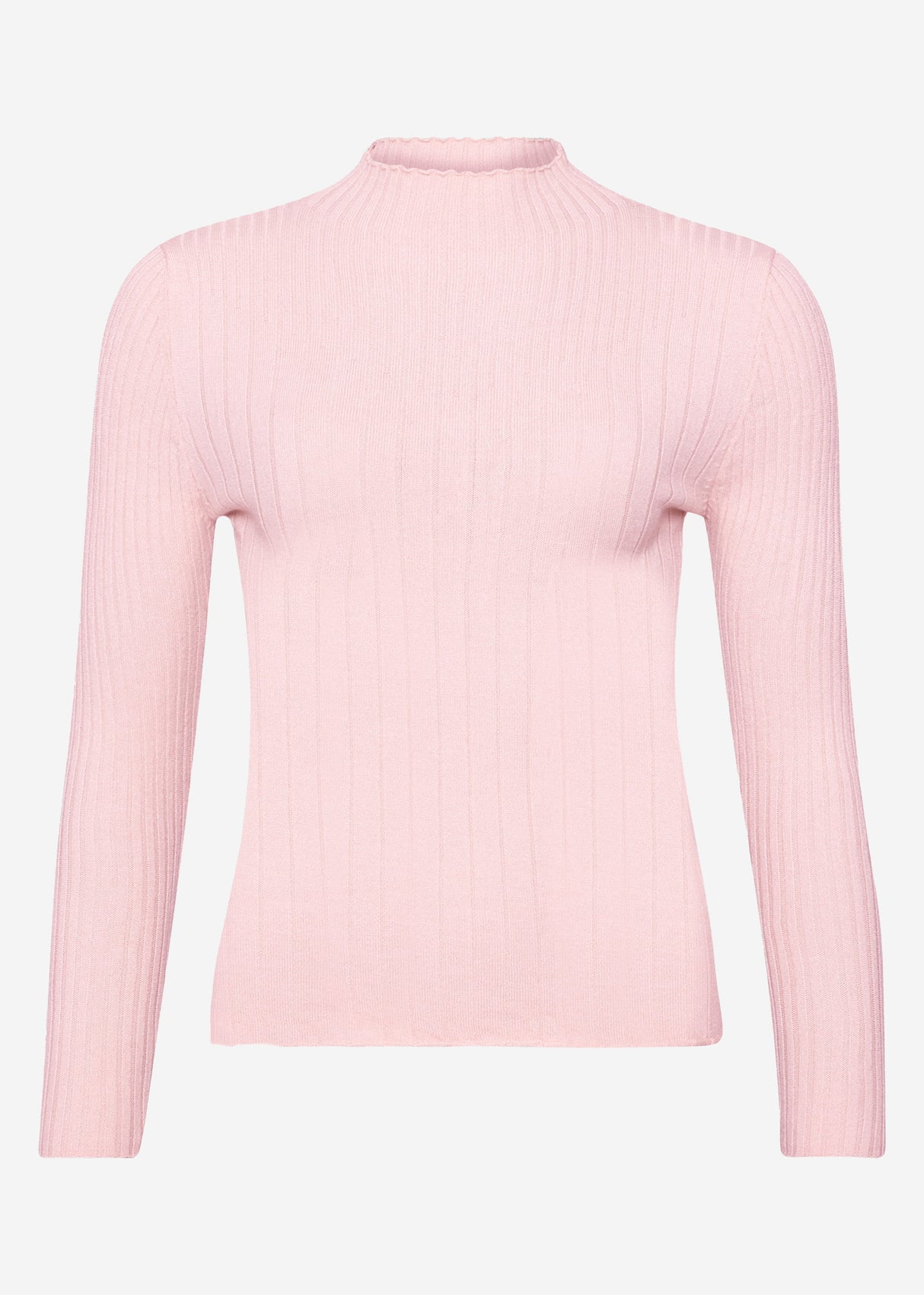 Rib knitting sweater with stand -up collar - pink