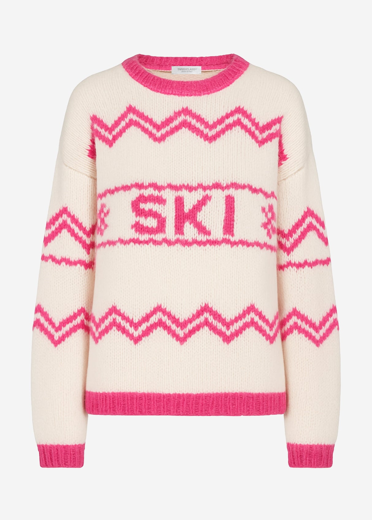 Knitting sweater in ski design - off-white Pink