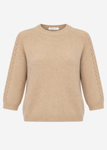 Knit top with cable knit detail - beige