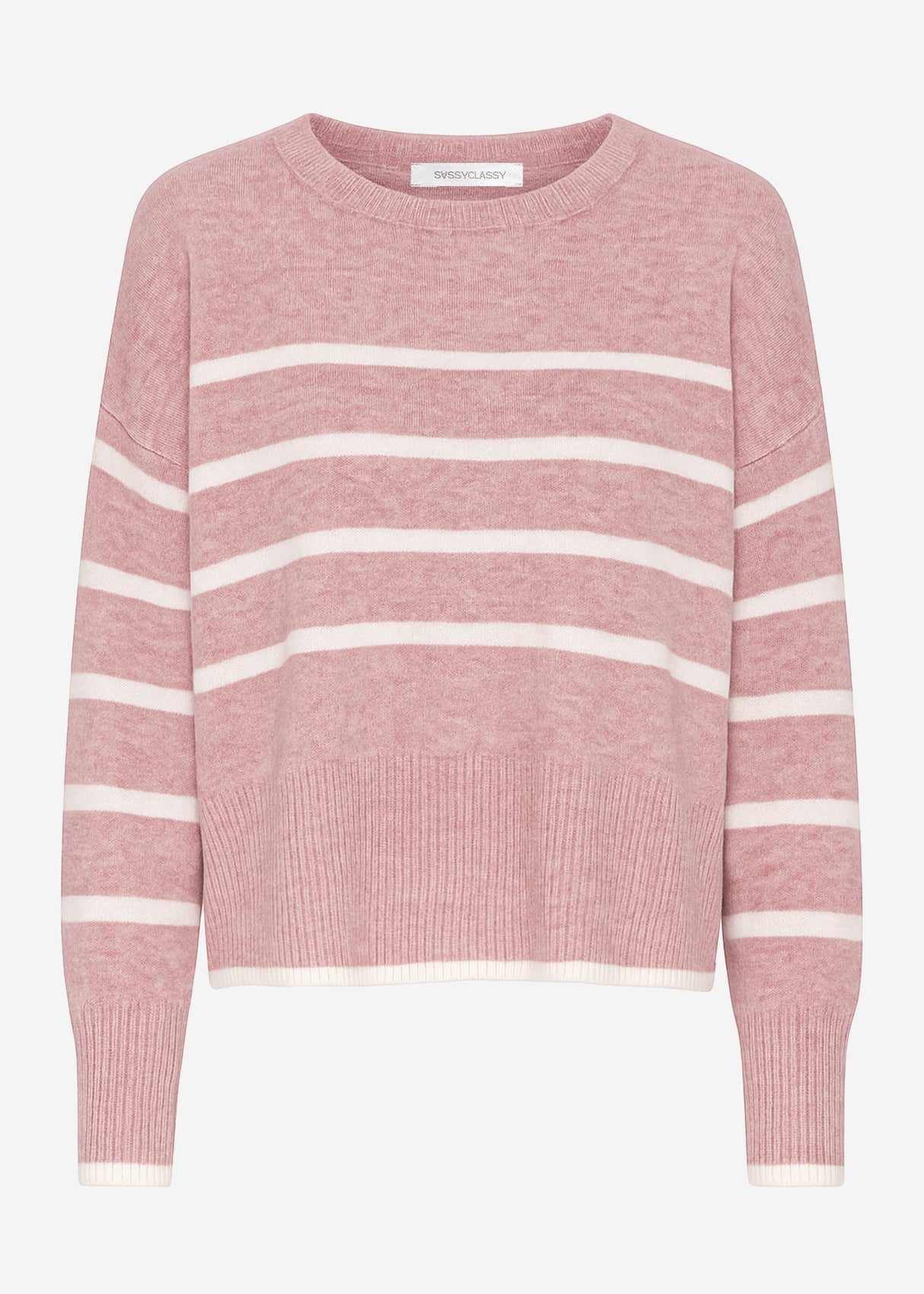 Striped knitting sweater with side slits - altrosa -offwhite
