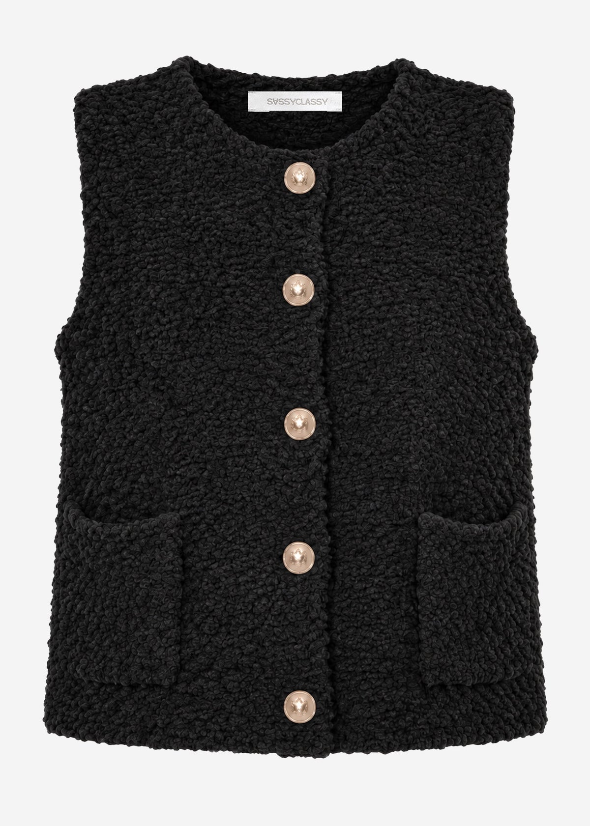 Bouclé waistcoat with pockets - black