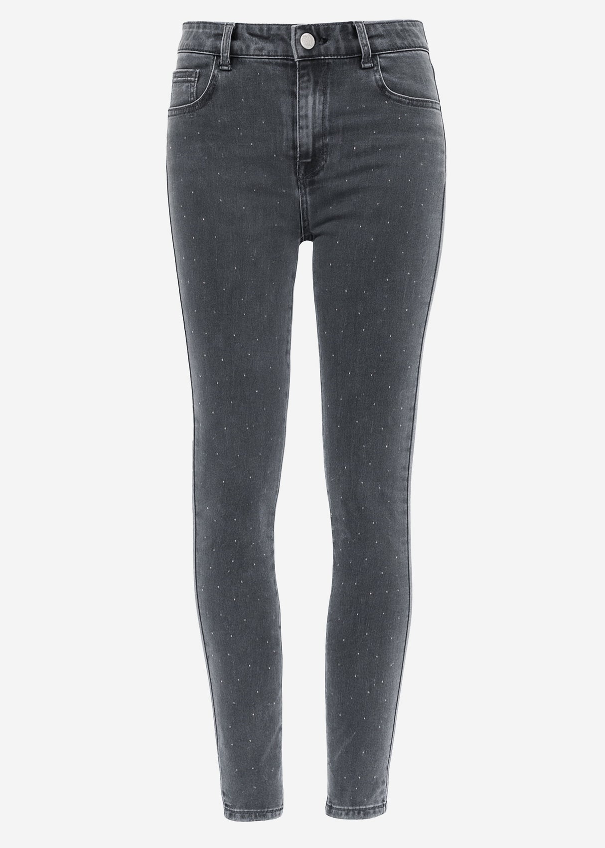Highwaist Skinny Jeans mit Strasssteinen - dunkelgrau
