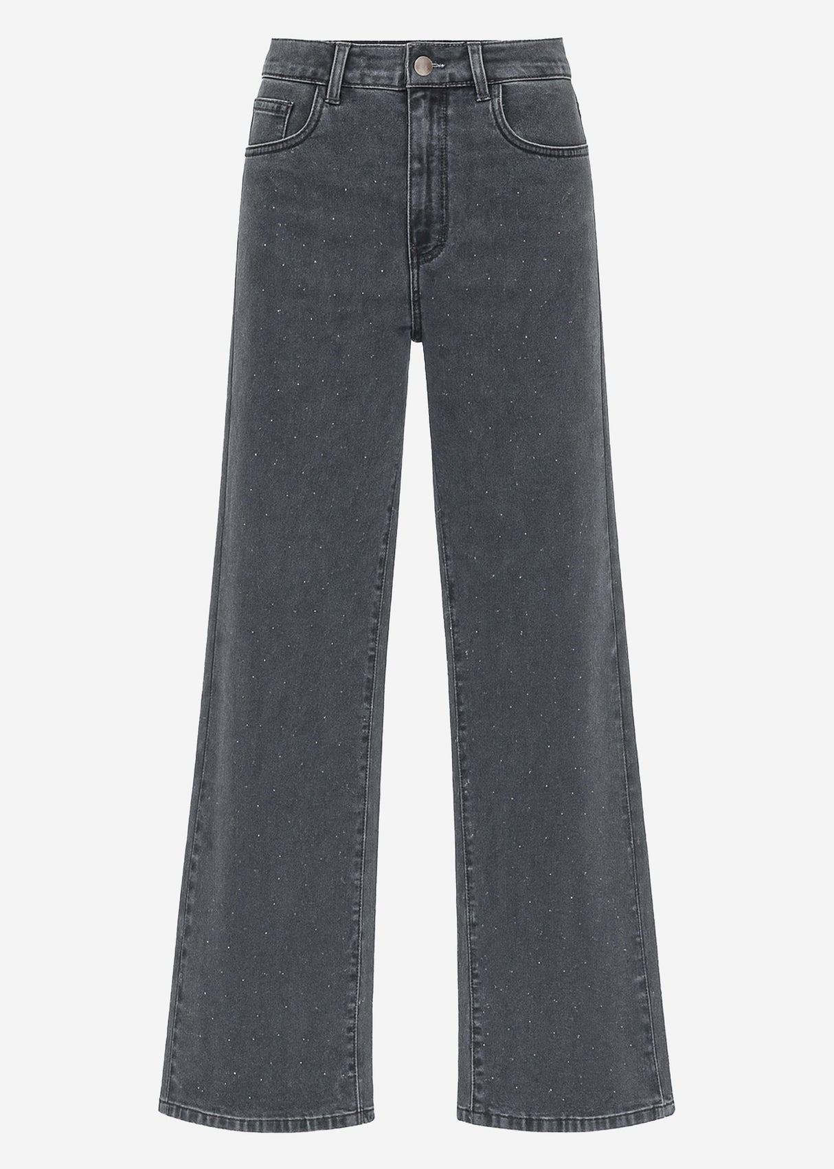 Wide Leg Jeans mit Strasssteinen - dunkelgrau