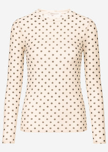 Mesh Langarmshirt mit Punkten - beige