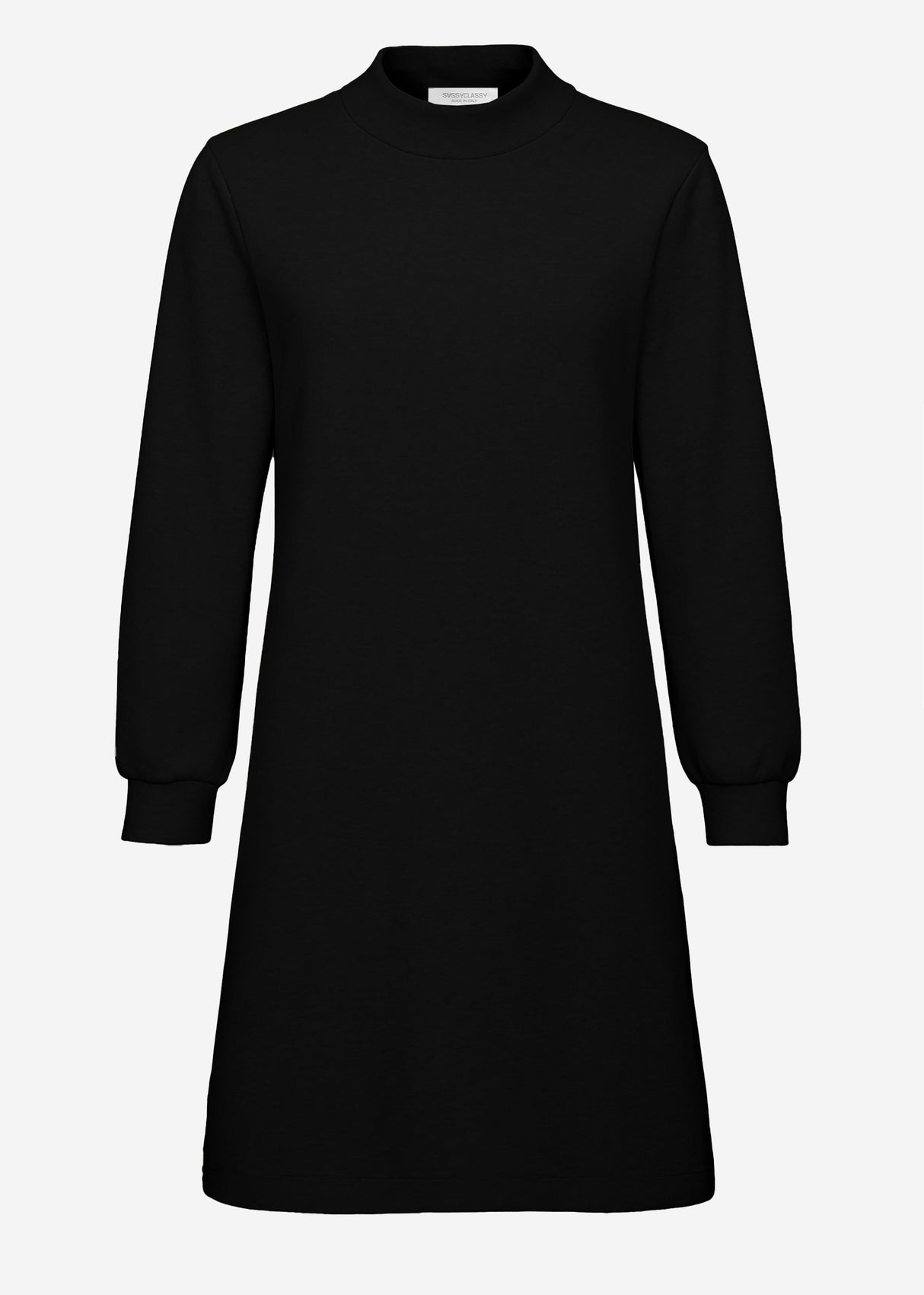 Sweat dress with stand-up collar - black