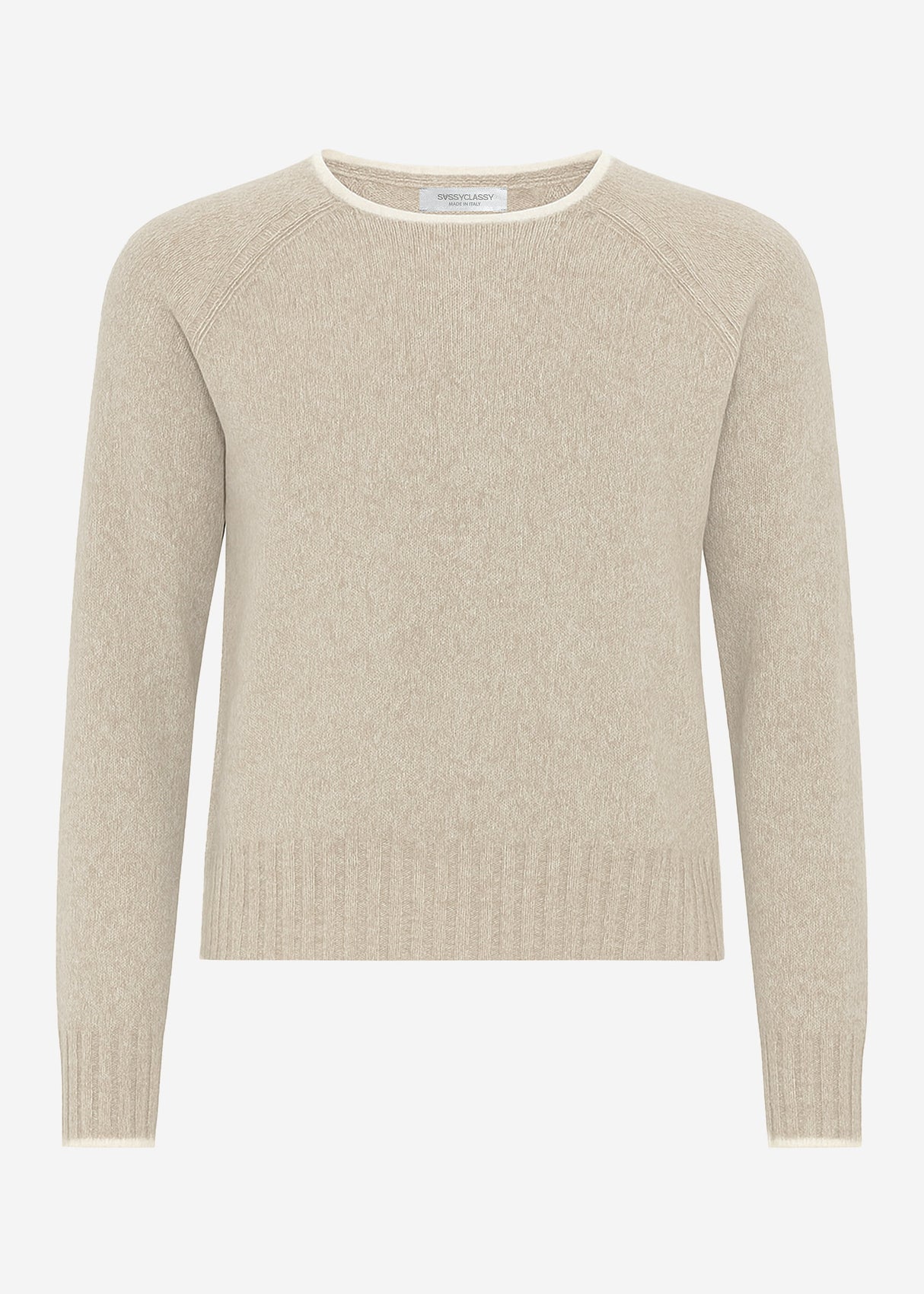 Sweater with contrasting trim and cashmere blend - beige