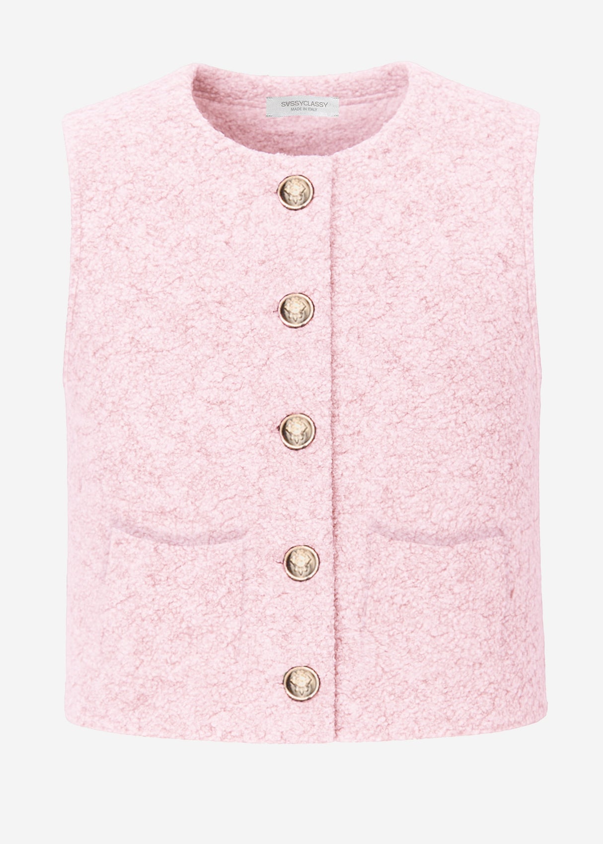 Bouclé vest with pockets - pink