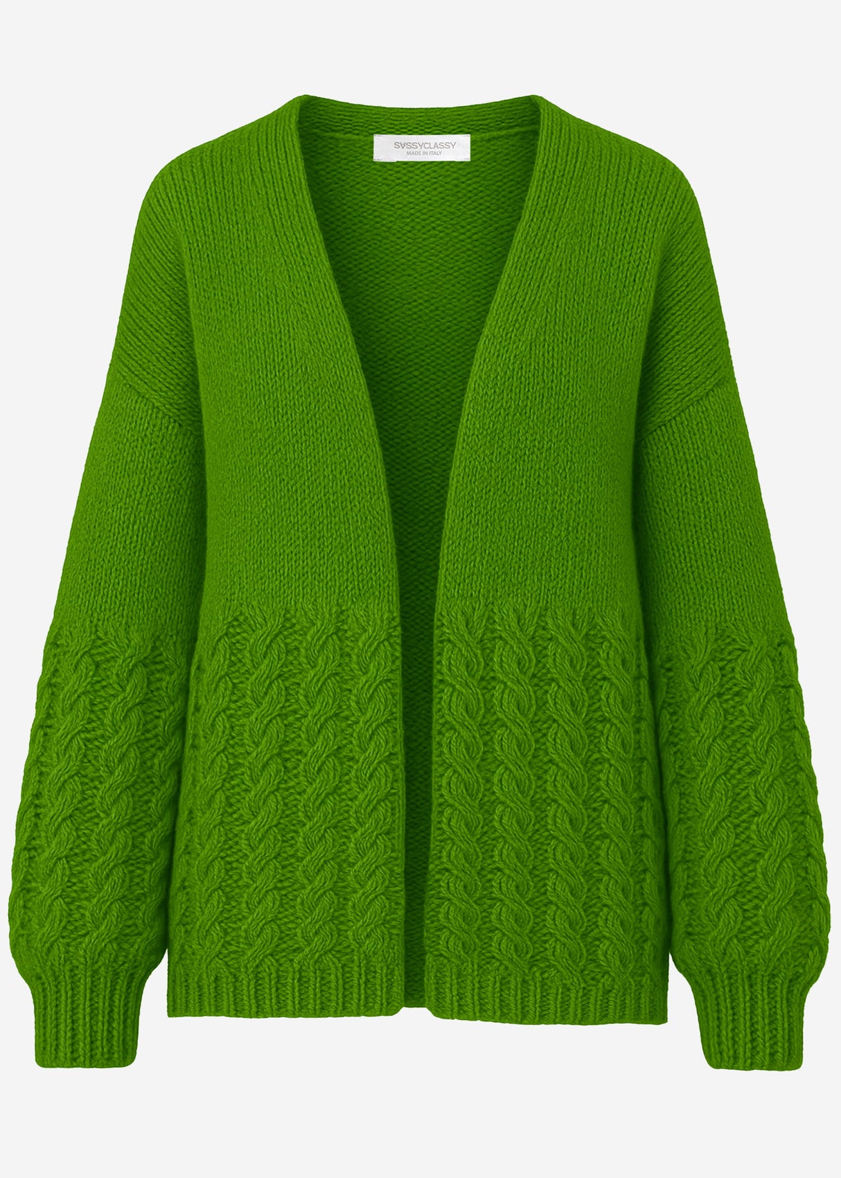 Knitted cardigan with cable pattern - green