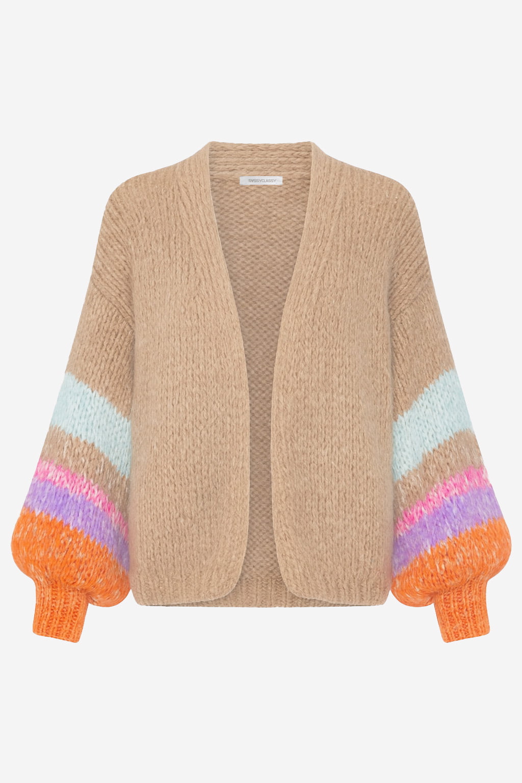Cardigan with colorful statement sleeves - beige