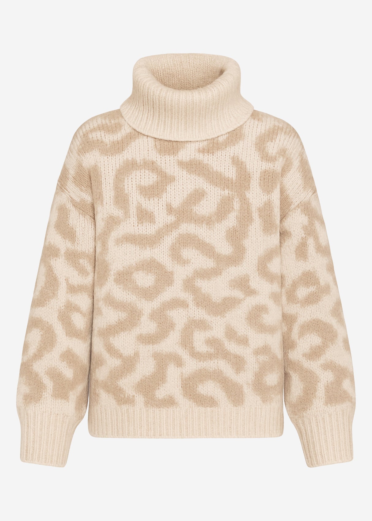 Rollkragenpullover mit Leomuster - beige