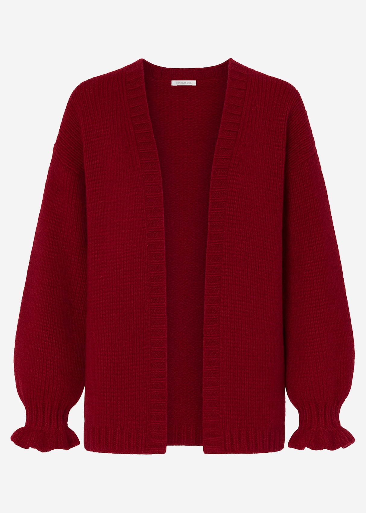 Oversize Cardigan mit Volantärmeln - burgundy