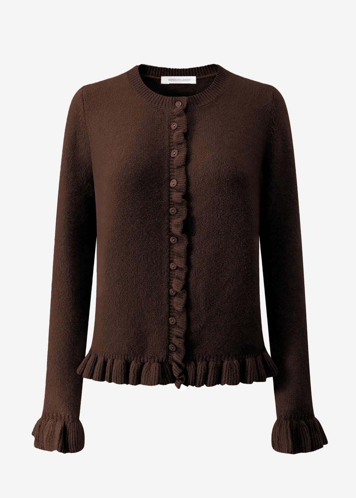 Cardigan with ruffles - dark brown