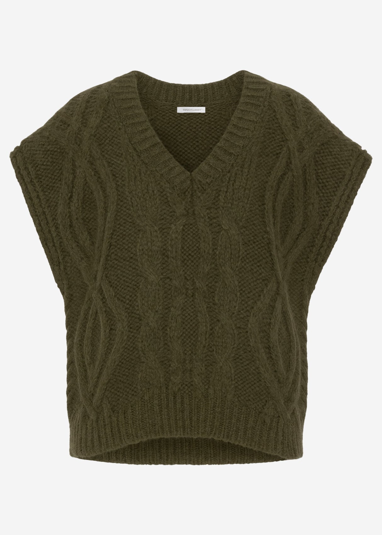 Sleeveless sweater with cable knit pattern and V-neck - green