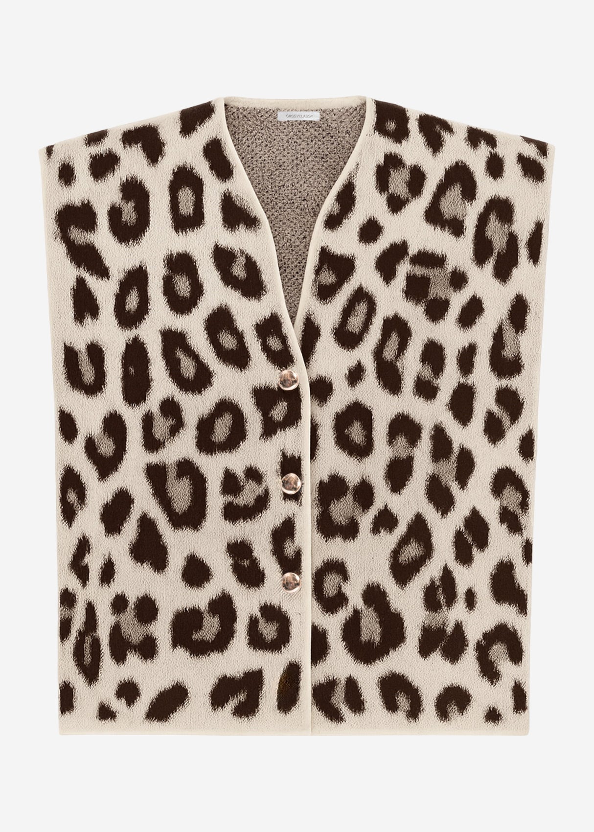Strickweste mit Leo-Muster - hellbeige