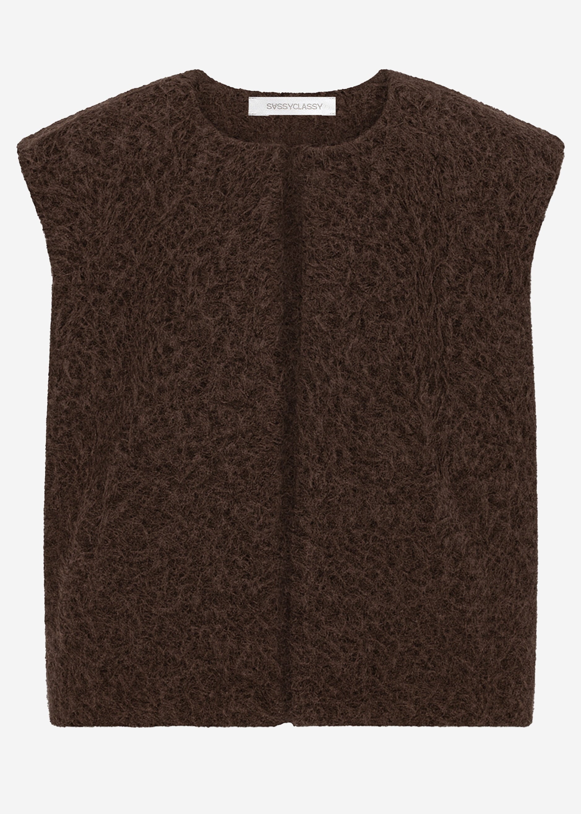 Sleeveless vest with wool texture - brown