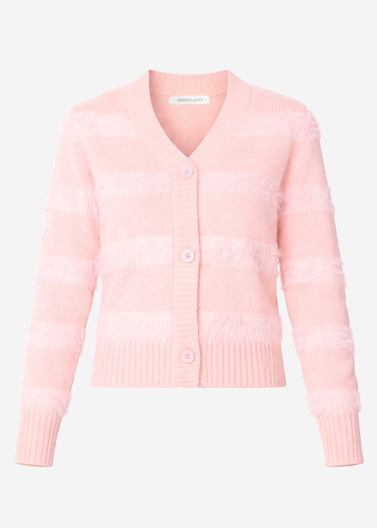 Strickjacke mit flauschigen Streifen - rosa