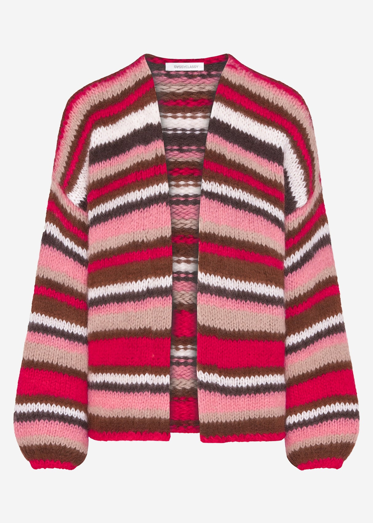 Gestreifter, mehrfarbiger Cardigan - pink