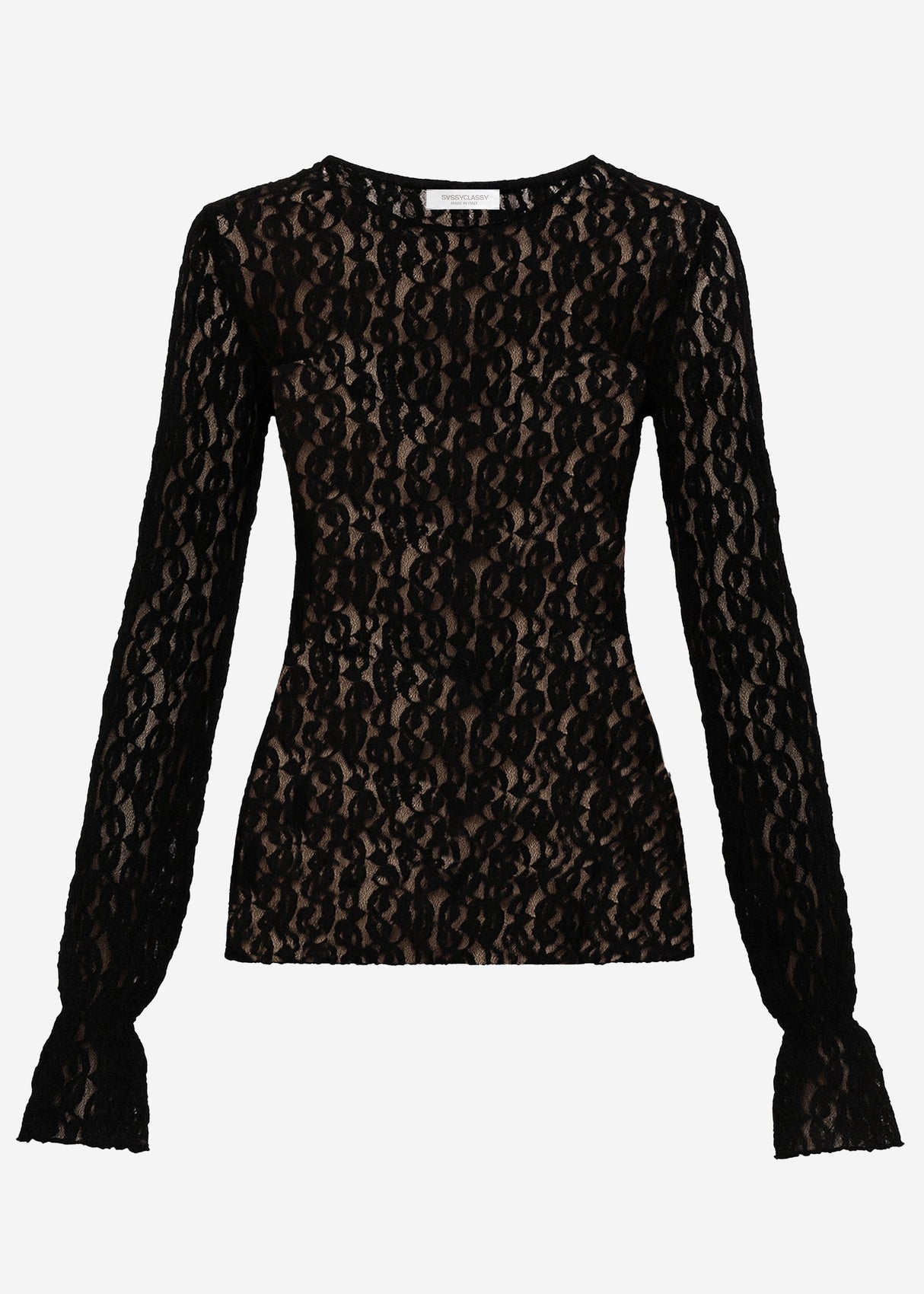 Langarm Spitzenshirt mit Volantärmeln - schwarz