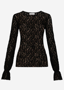 Langarm Spitzenshirt mit Volantärmeln - schwarz
