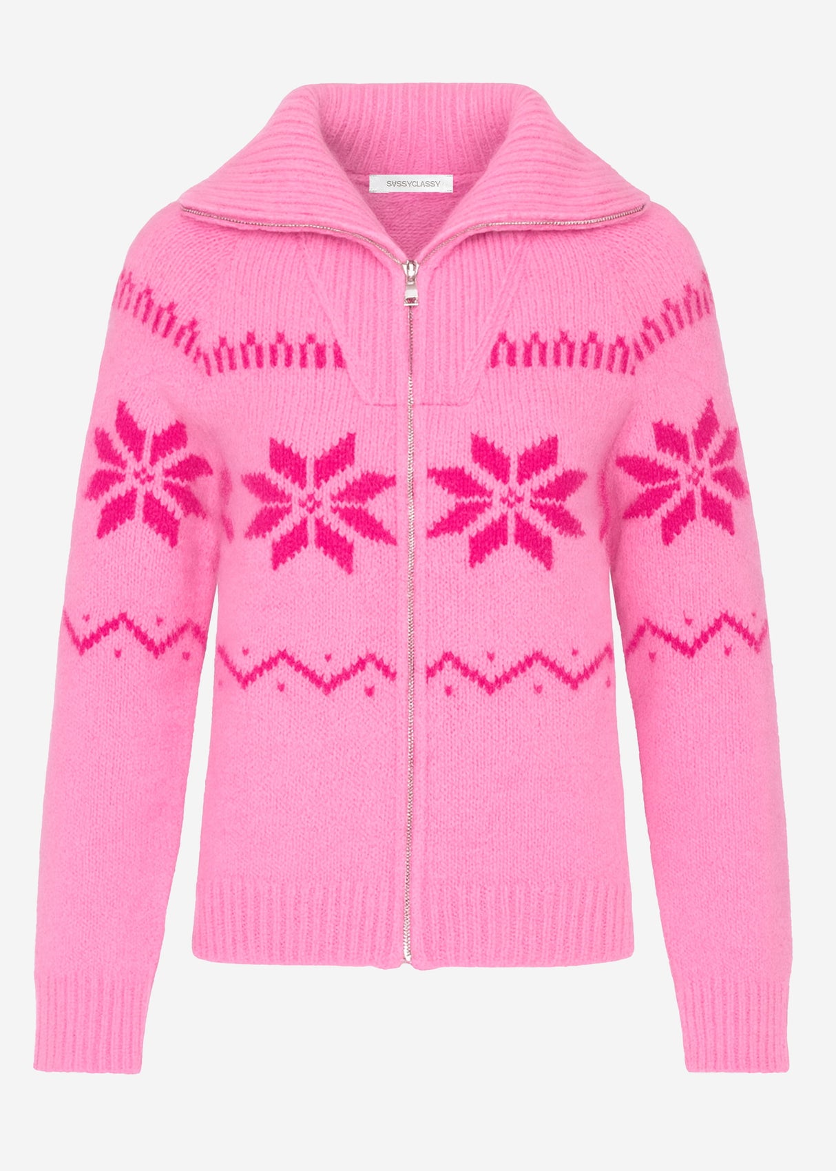 Cardigan mit Reißverschluss und Schneeflocken-Muster - pink