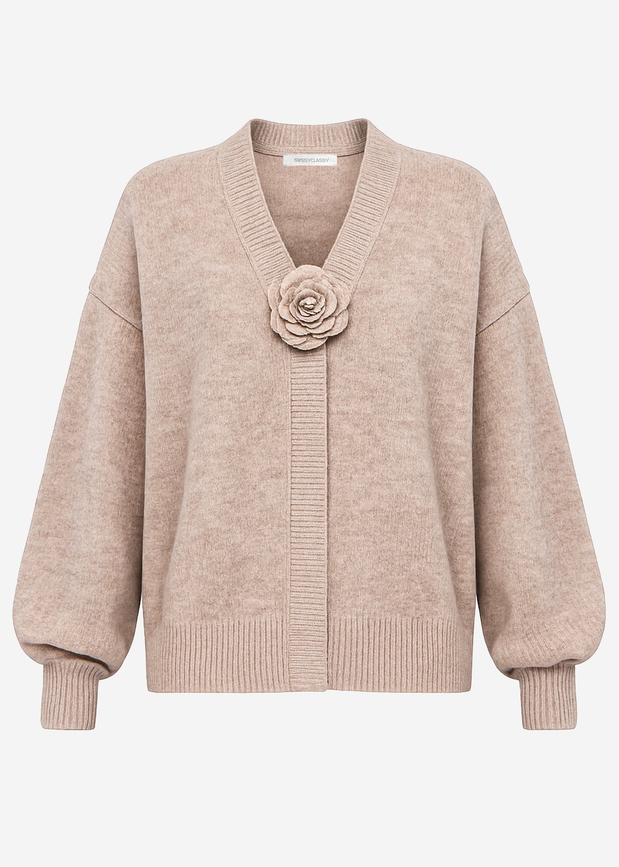 Cardigan with floral appliqué - taupe