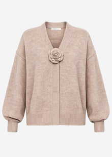 Cardigan with flower appliqué - taupe
