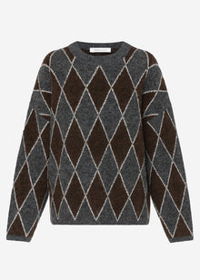 Oversize Strickpullover mit Rautenmuster - grau-braun